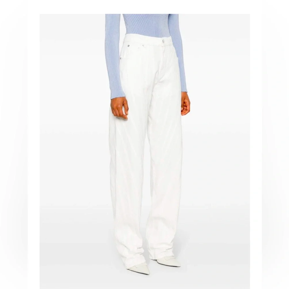 💥SALE💥Retail $950 NWT Mugler White Denim Spiral Seams Long Length JEANS Sold Out - Picture 3 of 15
